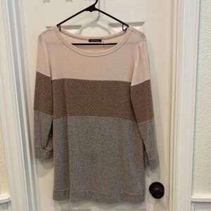 Pink Clover Colorblock Crewneck Pullover in Cream, Brown, Gray